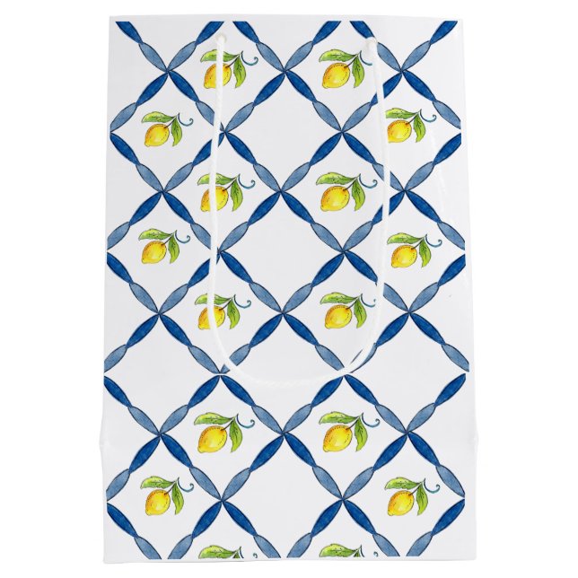 Blue & White Tile with Lemons  Medium Gift Bag (Back)