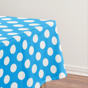 Blue white tiled pattern polka dot tablecloth