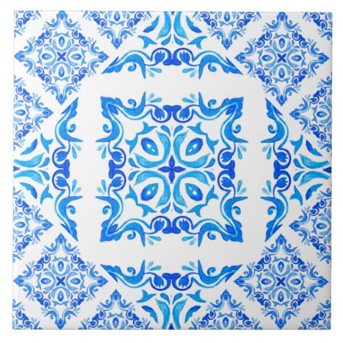 Blue white tiles azulejos Spanish mediterranean