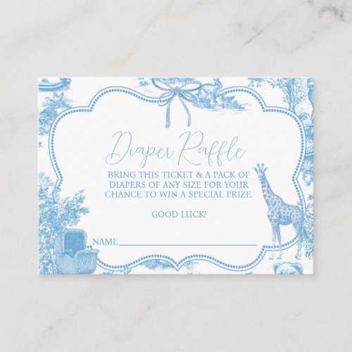 Blue White Toile de Jouy Bear Baby Shower Diaper Enclosure Card