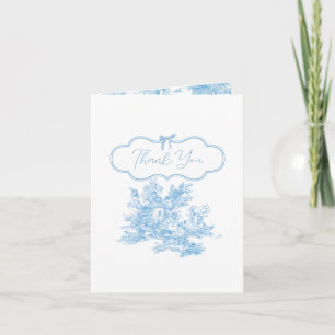 Blue White Toile de Jouy Bear Baby Shower Letterpress Thank You Card
