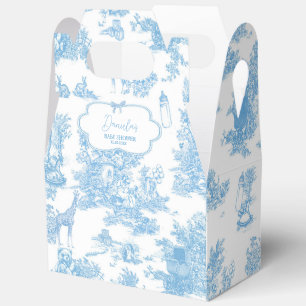 Blue White Toile de Jouy Bear Baby Shower Thank Favor Boxes