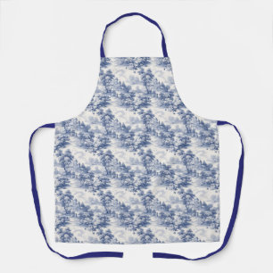 Blue White Toile Floral Country French  Apron