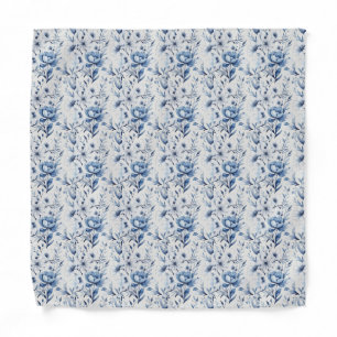 Blue White Toile Floral Pocket Square Bandana