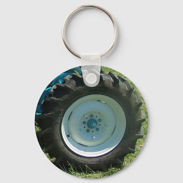 blue white tractor wheel keychain (Front)