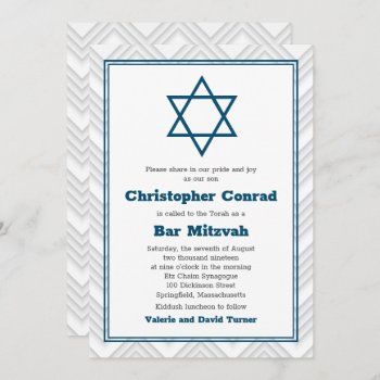 Blue White Traditional Bar Mitzvah Invitation by wasootch at Zazzle
