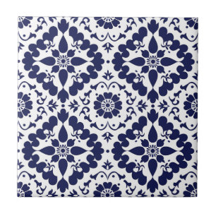 Blue White Traditional Symmetrical Simple Abstract Ceramic Tile