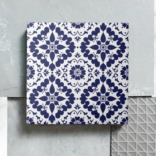 Blue White Traditional Symmetrical Simple Abstract Ceramic Tile