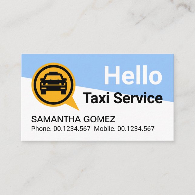 Blue White Trapezium Yellow Taxi Business Card (Front)