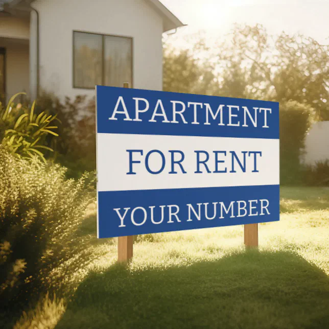 BLUE WHITE TRENDY APARTMENT CONDO FOR RENT SIGN | Zazzle