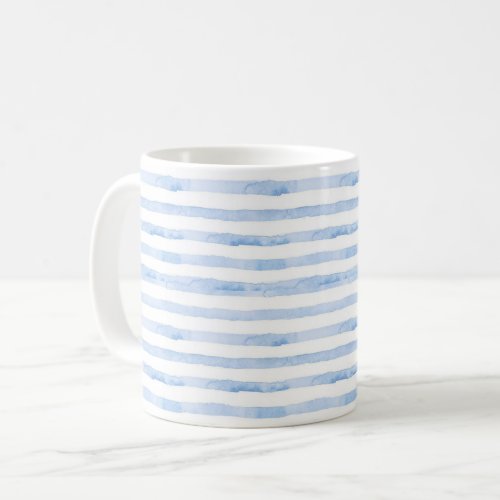 Blue White Trendy Watercolor Striped Coffee Mug