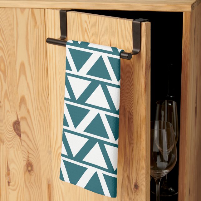 Blue White Triangle Stripes Geometric  Kitchen Towel (Thirds Fold)