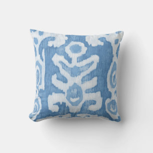 Blue & White Tribal Ikat Throw Pillow