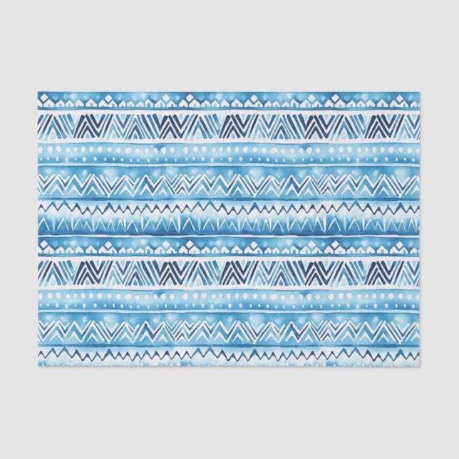 Blue White Tribal Stripes Tissue Paper (Front)