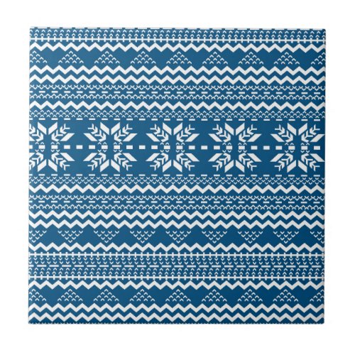 Blue white tribal vintage ethnic pattern ceramic tile