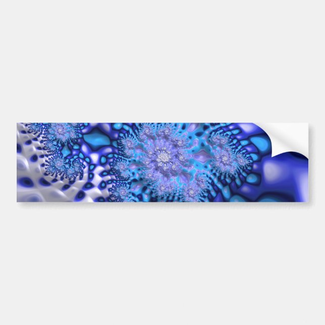 Blue & White Trippy Groovy Fine Fractal Abstract Bumper Sticker (Front)