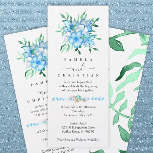 Blue White Tropical Hibiscus Wedding Invitation