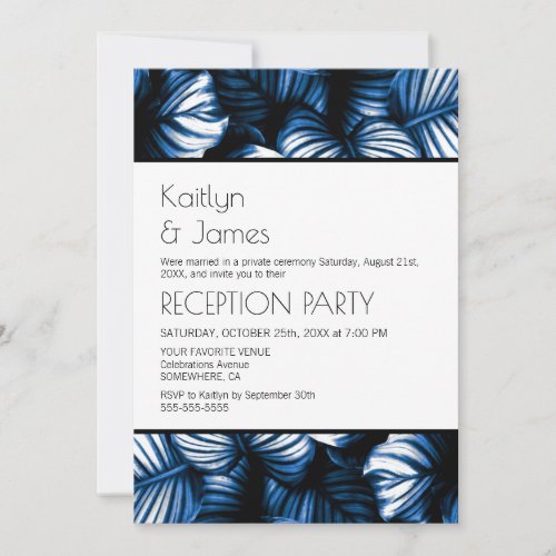 Blue White Tropical Palm Wedding Reception Invitation