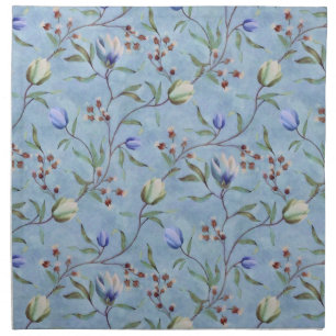 Blue & White Tulips Anemones Pattern Cloth Napkin