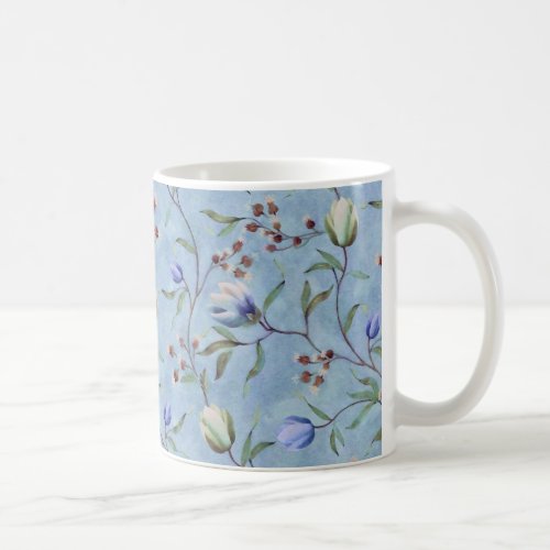 Blue  White Tulips Anemones Pattern  Coffee Mug