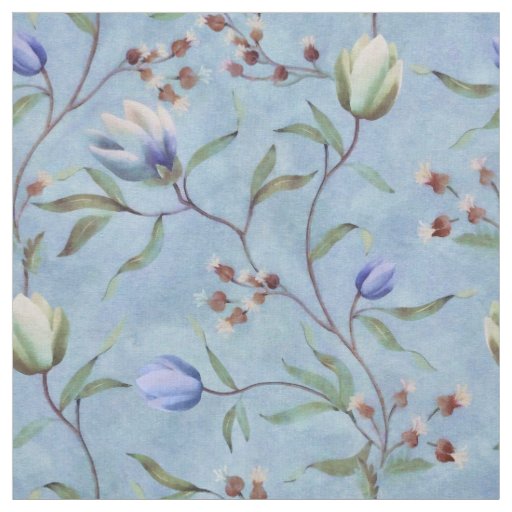 Blue & White Tulips Anemones Pattern Fabric