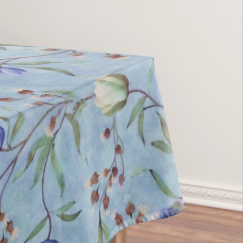 Blue  White Tulips Anemones Pattern  Tablecloth
