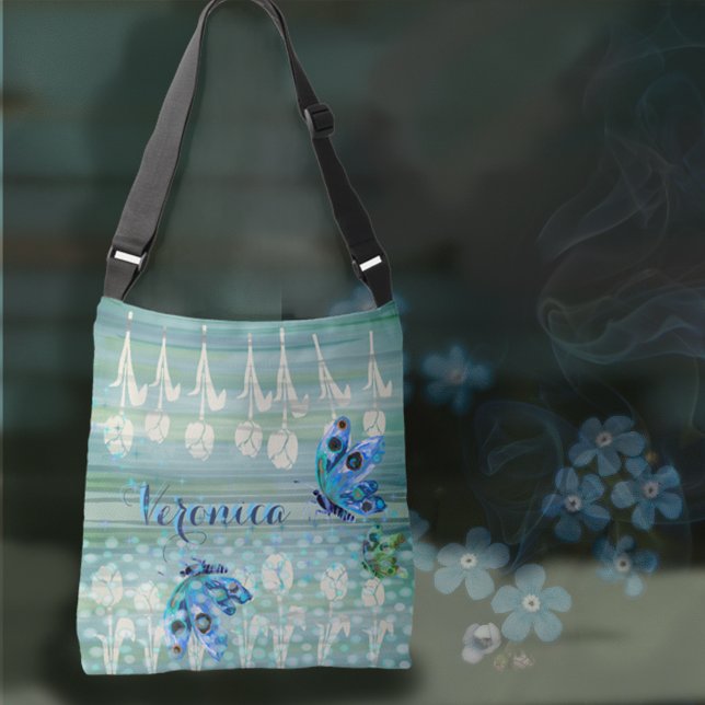 Blue White Tulips Butterflies Tote (Blue White Tulips Butterflies Tote )