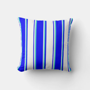 Blue, White & Turquoise Colored Pattern Pillow