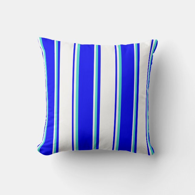 Blue, White & Turquoise Colored Pattern Pillow (Front)