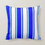 [ Thumbnail: Blue, White & Turquoise Colored Pattern Pillow ]