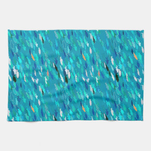 Blue, white, turquoise school of fish towel