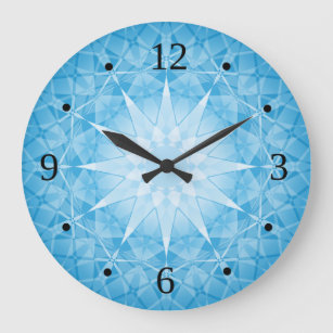 Blue White Twelve-Pointed Star Large Clock