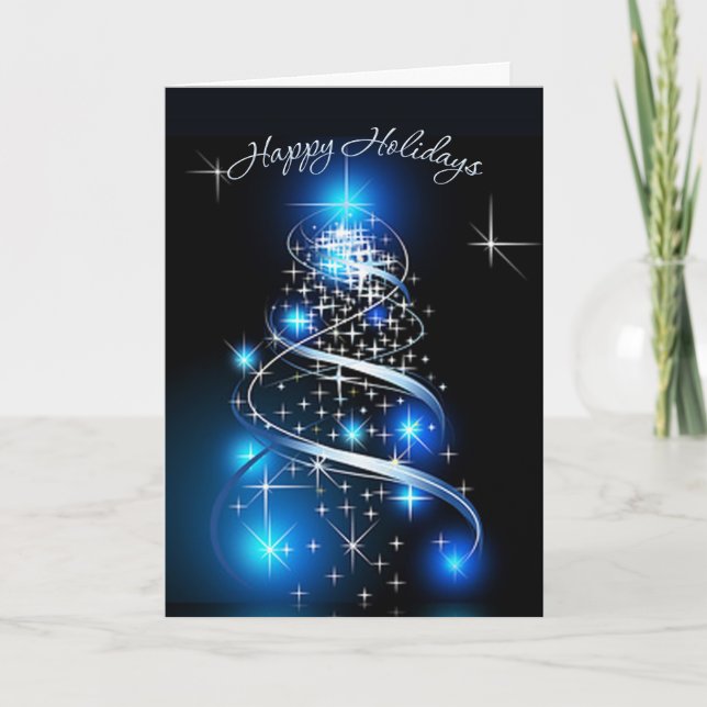 Blue white twinkling Christmas lights Holiday Card (Front)
