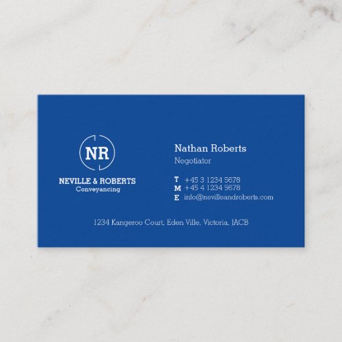 Blue white two letter logo business card