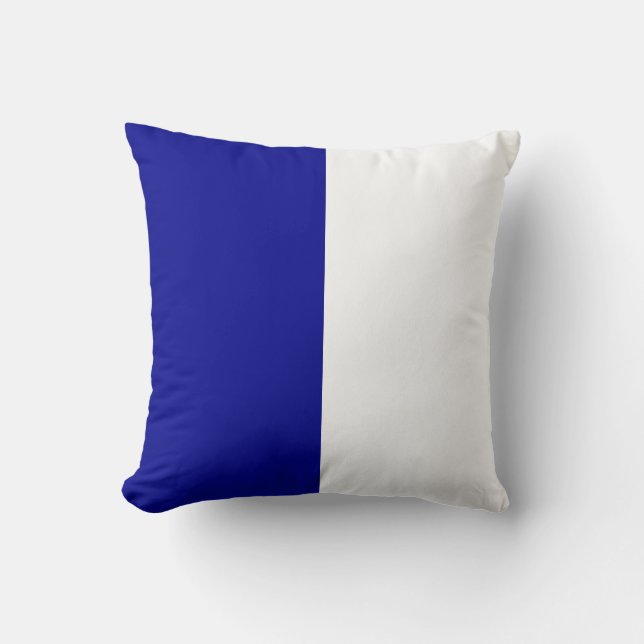 Blue White Two Tone Color Half Split  Throw Pillow (Front)