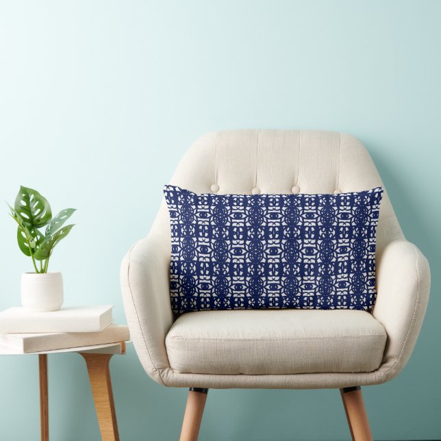 Blue & White Unique Abstract Pattern Lumbar Pillow (Chair)