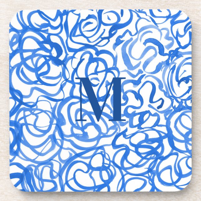 Blue White Unique Watercolor Swirls   Beverage Coaster (Front)
