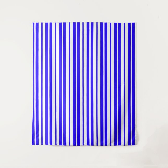 Blue White Vertical Stripes Pattern Tapestry (Front)