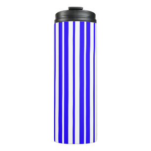 Blue White Vertical Stripes Pattern Thermal Tumbler