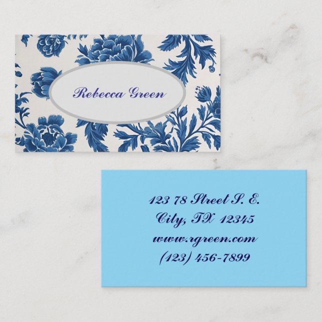 Blue & White Victorian-inspired Floral Design  Business Card (Front/Back)