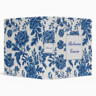 Blue & White Victorian-inspired Floral Print 3 Ring Binder