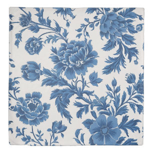 Blue & White Victorian-inspired Floral Print Duvet Cover