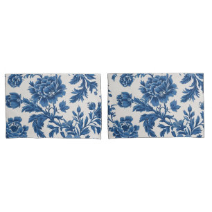 Blue & White Victorian-inspired Floral Print Pillow Case