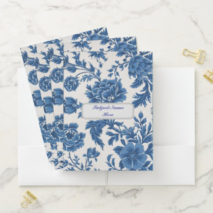 Blue & White Victorian-inspired Floral Print Pocket Folder