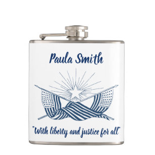 Blue & White Vintage American Flags w/Shining Star Flask