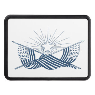Blue & White Vintage American Flags w/Shining Star Hitch Cover