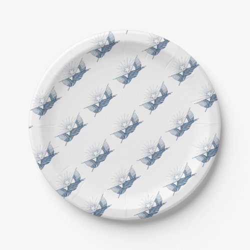 Blue  White Vintage American Flags wShining Star Paper Plates
