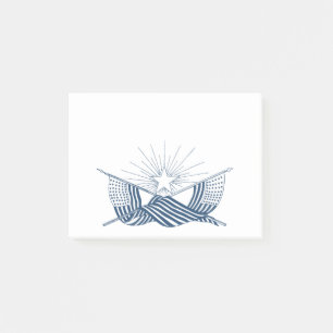 Blue & White Vintage American Flags w/Shining Star Post-it Notes