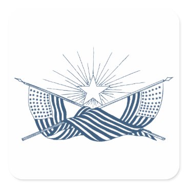 Blue & White Vintage American Flags w/Shining Star Square Sticker Blue & White Vintage American Flags w/Shining Star Square Sticker