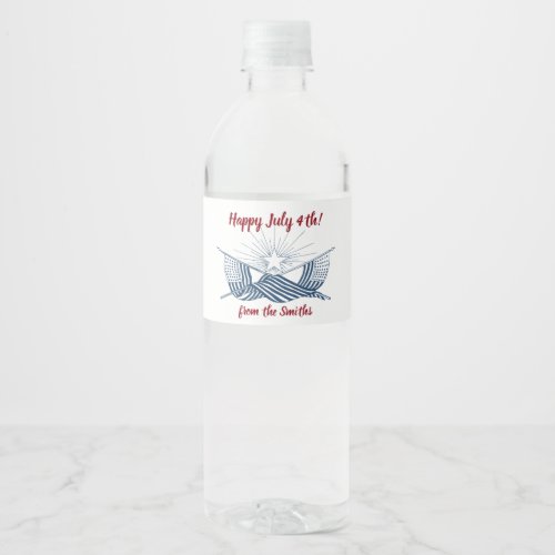 Blue  White Vintage American Flags wShining Star Water Bottle Label